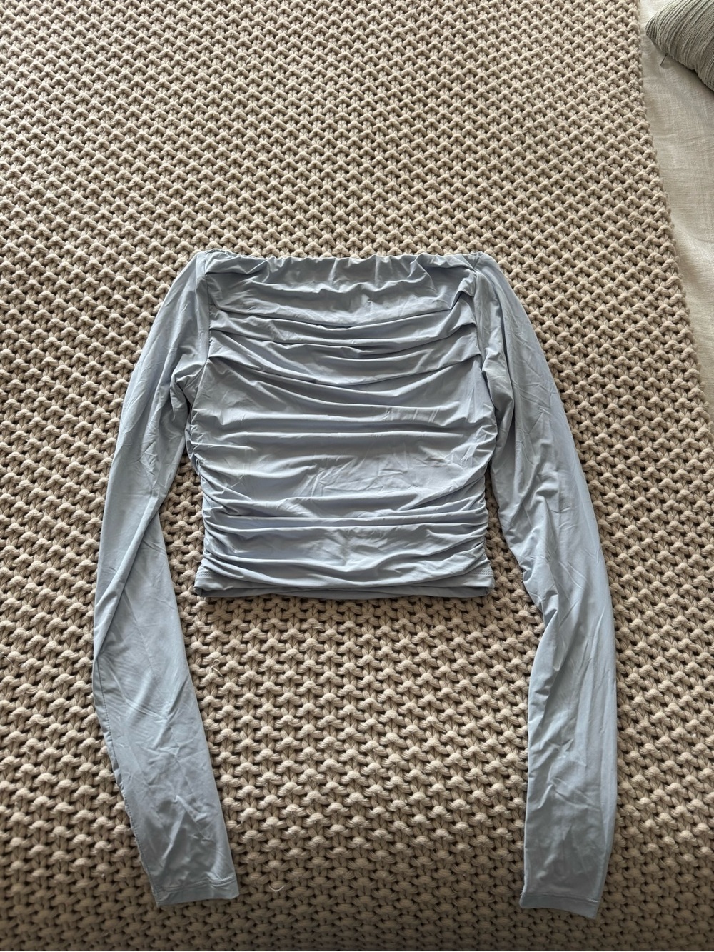 Light Blue Ruched Long-Sleeve Top
